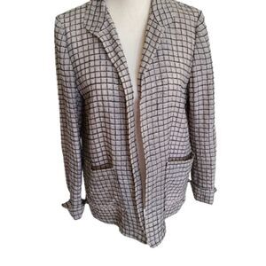 Ellen Tracy Window Pane Check Beige Lined Jacket
